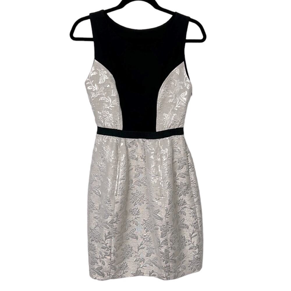 Yoana Baraschi Blue Ivory and Black Jacquard Fit Flare Textured Cocktail Dress 6